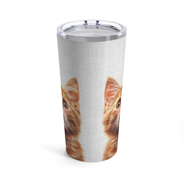 20oz Blushing Kitty Tumbler: white, silver orange tabby kitten, realistic animal print style