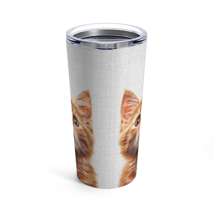 20oz Blushing Kitty Tumbler: white, silver orange tabby kitten, realistic animal print style