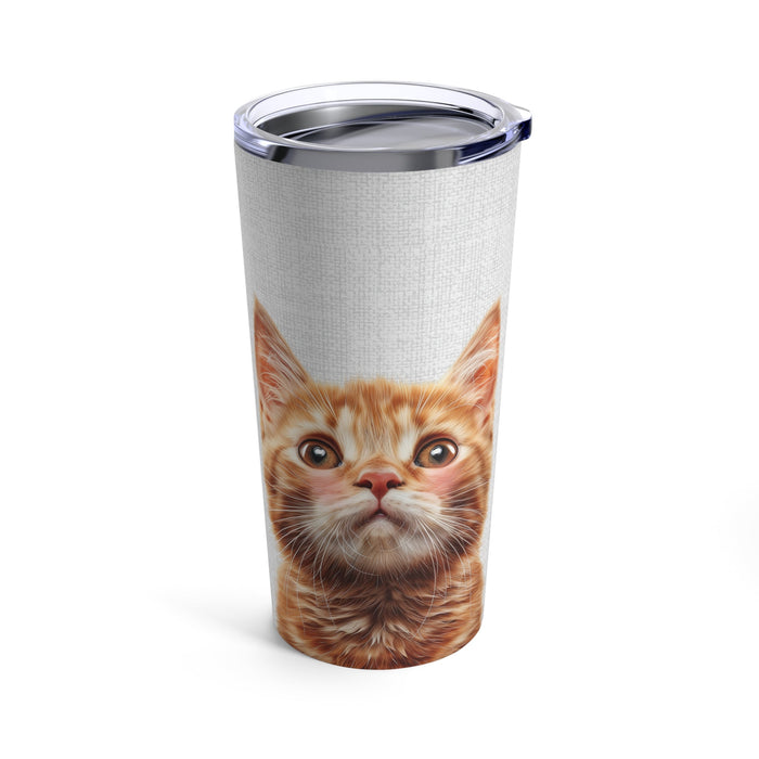 20oz Blushing Kitty Tumbler: white, silver orange tabby kitten, realistic animal print style
