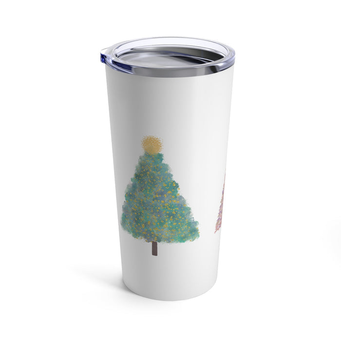 20oz Tumbler for Christmas Tree Lovers: white, silver Christmas tree, minimal festive illustration style
