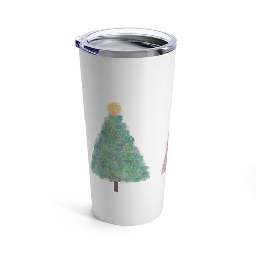 20oz Tumbler for Christmas Tree Lovers: white, silver Christmas tree, minimal festive illustration style