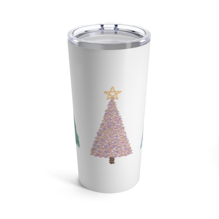 20oz Tumbler for Christmas Tree Lovers: white, silver Christmas tree, minimal festive illustration style