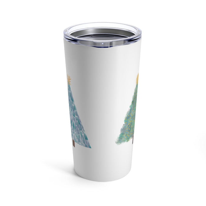 20oz Tumbler for Christmas Tree Lovers: white, silver Christmas tree, minimal festive illustration style