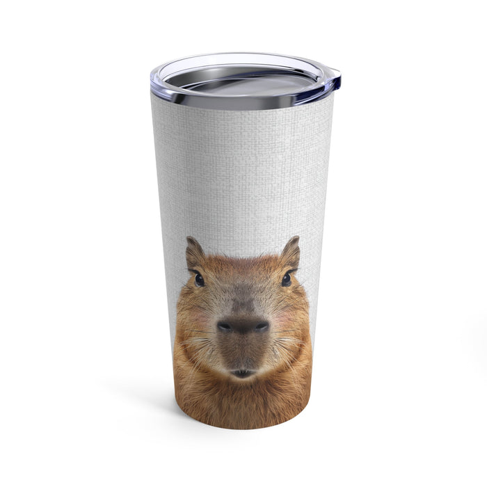 20oz Tumbler with a Rosy Capybara Design: light gray, silver quokka, realistic animal photo print style