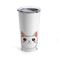 20oz White Tabby Kitty Tumbler: white, silver cartoon cat, kawaii cartoon style
