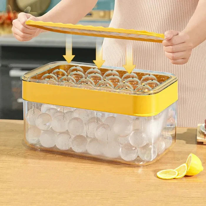 22-Cavity Ice Ball Mold for Large Gatherings: yellow, clear ice cube storage container with ice tray lid, minimal modern kitc