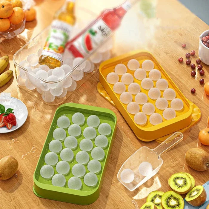 22-Cavity Ice Ball Mold for Large Gatherings: yellow, clear ice cube storage container with ice tray lid, minimal modern kitc