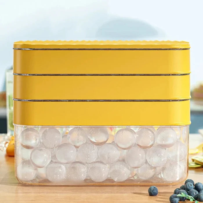 22-Cavity Ice Ball Mold for Large Gatherings: yellow, clear ice cube storage container with ice tray lid, minimal modern kitc