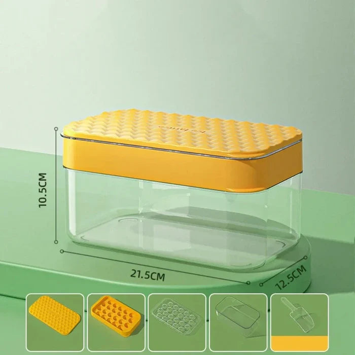 22-Cavity Ice Ball Mold for Large Gatherings: yellow, clear ice cube storage container with ice tray lid, minimal modern kitc