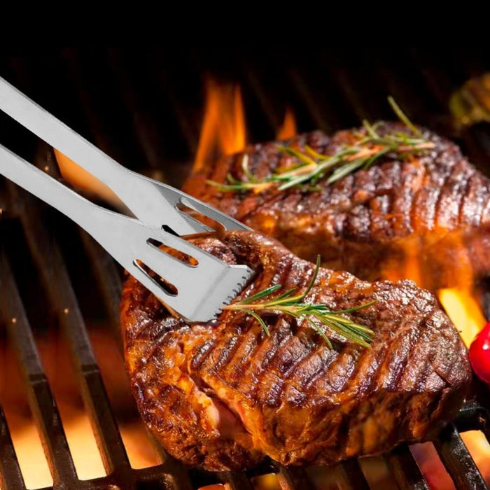 3 Essential Camping BBQ Utensils: brown, dark brown grilled steak, food photography style