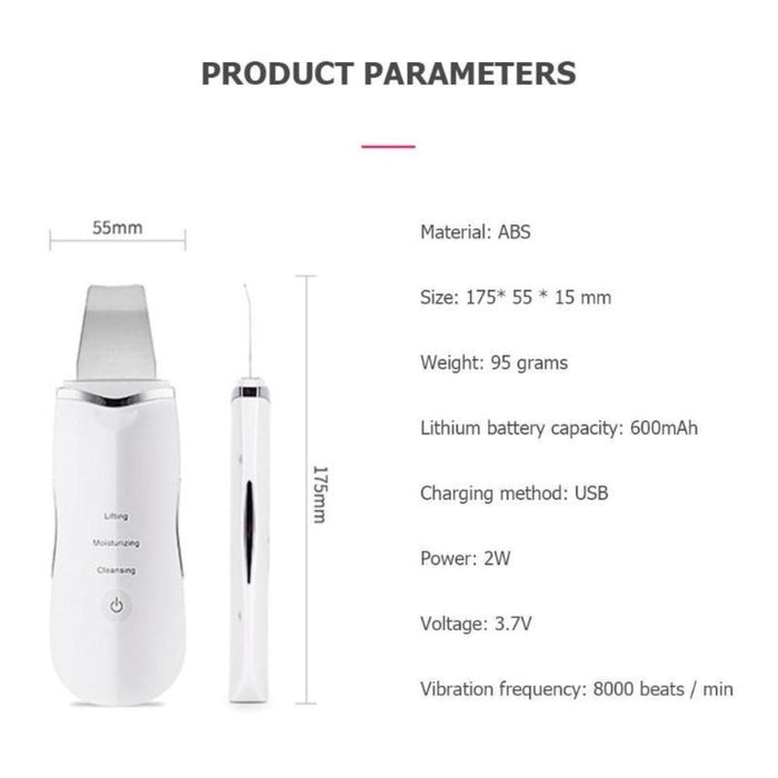 3-in-1 Deep Cleansing Ultrasonic Device: Efficiently Removes Blackheads and Scrubs Skin: white, silver handheld facial skinca