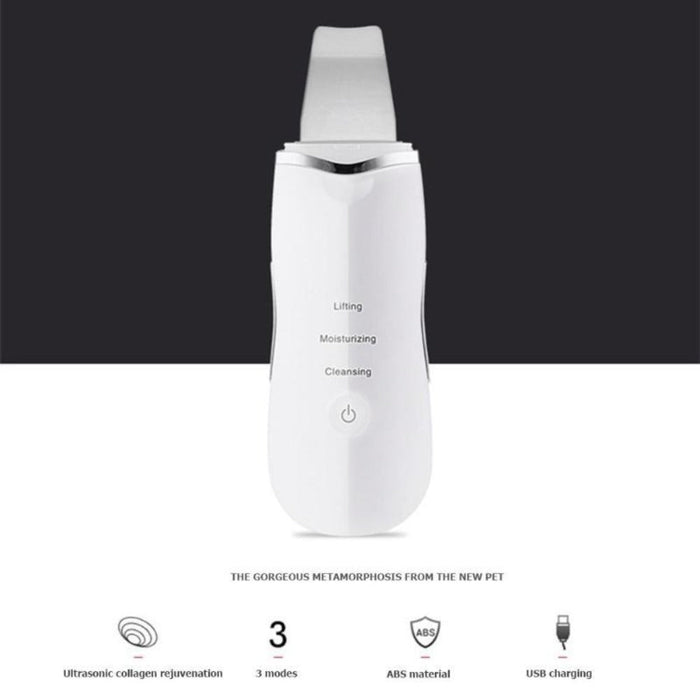 3-in-1 Deep Cleansing Ultrasonic Device: Efficiently Removes Blackheads and Scrubs Skin: white, silver handheld facial skinca