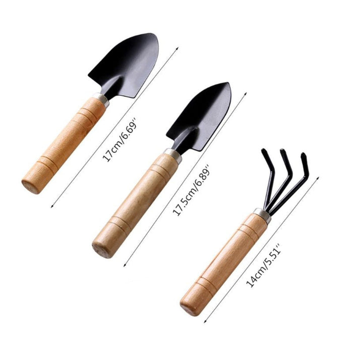 3-Piece Compact Gardening Tool Set: light brown, black hand gardening tool set, minimal practical gardening style