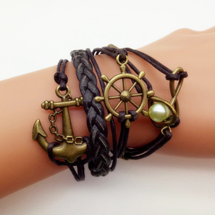 3-Piece Set of Bracelets for Stylish Girls on the Streets: purple, pink owl, cat, and infinity theme, decorative friendship b