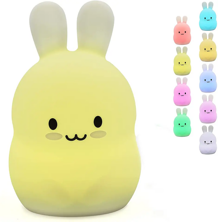 3D Animal Smart Night Light: Adorable, Energy-efficient, Touch-sensitive: pale yellow, off-white rabbit character, kawaii car
