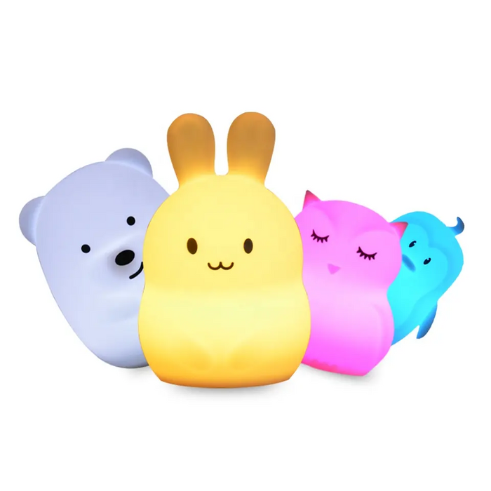 3D Animal Smart Night Light: Adorable, Energy-efficient, Touch-sensitive: pale yellow, off-white rabbit character, kawaii car