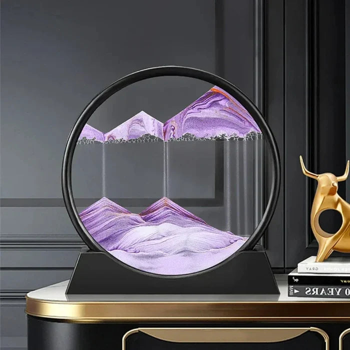 3D Sand Art from the Depths of the Sea: black, purple abstract mountain landscape, modern minimal abstract style