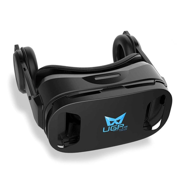 3D Virtual Reality Headset with Integrated Stereo Headphone: black, dark gray VR headset, modern tech style