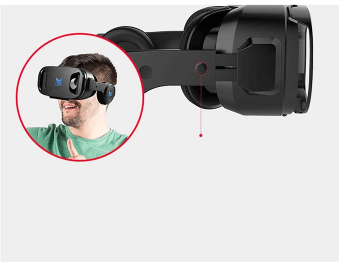3D Virtual Reality Headset with Integrated Stereo Headphone: black, dark gray VR headset, modern tech style