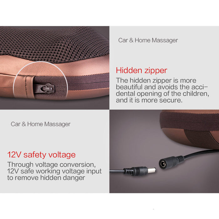 4-Headed Portable Massage Cushion: brown, rose gold neck massage pillow, modern product advertisement style
