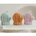 4-Piece Set of Seasonal Candle-Decorated Gloves for Winter: orange, cream knitted mittens, cozy, handmade-look, winter-themed