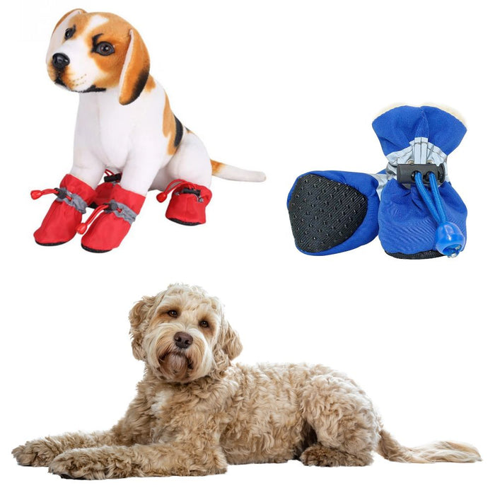 4-Piece Set of Shoes to Keep Your Dogs Warm During Winter: red, blue dogs, practical pet footwear style