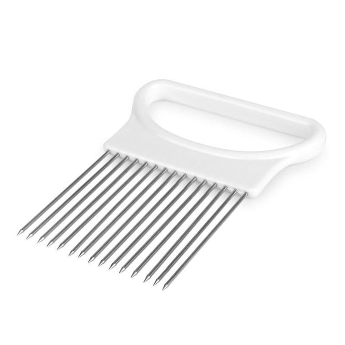 4-Piece Stainless Steel Vegetable Cutter Stand: white, silver vegetable slicing holder tool, minimal style