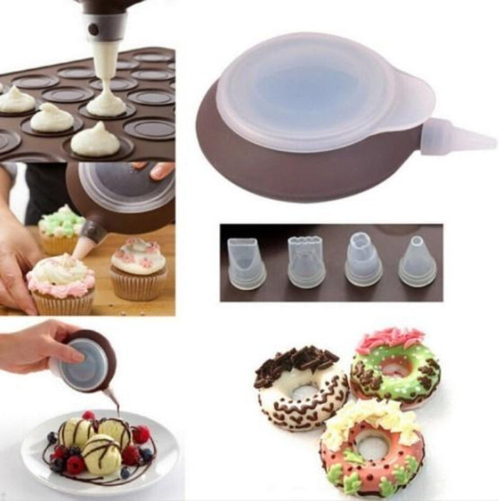 48-Cavity Silicone Macaron Baking Mold Kit for Oven Pastry: brown, translucent white pastry decorating piping bag set, practi