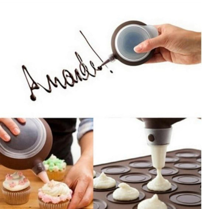 48-Cavity Silicone Macaron Baking Mold Kit for Oven Pastry: brown, translucent white pastry decorating piping bag set, practi
