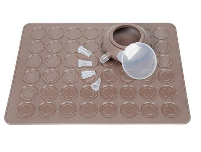 48-Cavity Silicone Macaron Baking Mold Kit for Oven Pastry: brown, translucent white pastry decorating piping bag set, practi