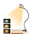 48 LED Clip-On Desktop Light: black, warm yellow clip-on gooseneck lamp, minimal modern style