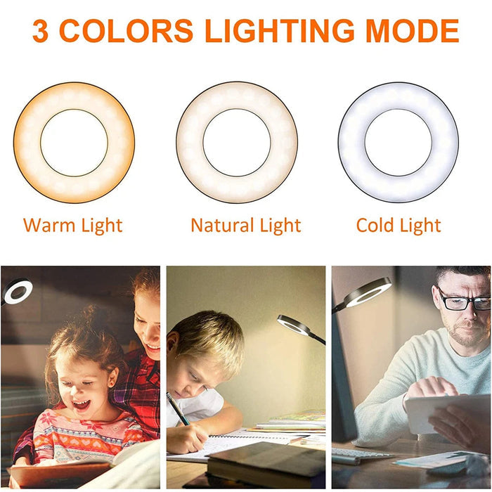 48 LED Clip-On Desktop Light: black, warm yellow clip-on gooseneck lamp, minimal modern style