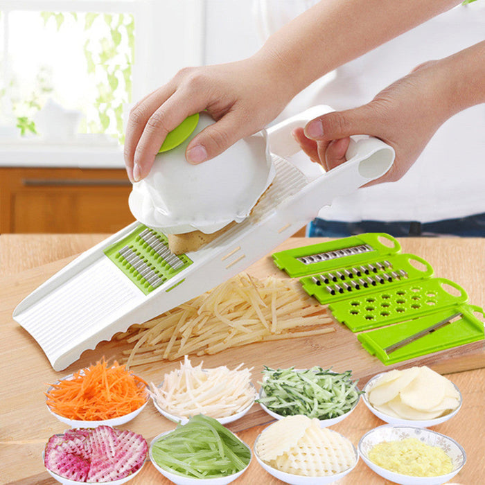 5-Blade Stainless Steel Vegetable Slicer for Efficient Chopping of Various Vegetables: white, bright green manual vegetable s