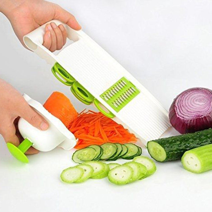 5-Blade Stainless Steel Vegetable Slicer for Efficient Chopping of Various Vegetables: white, bright green manual vegetable s
