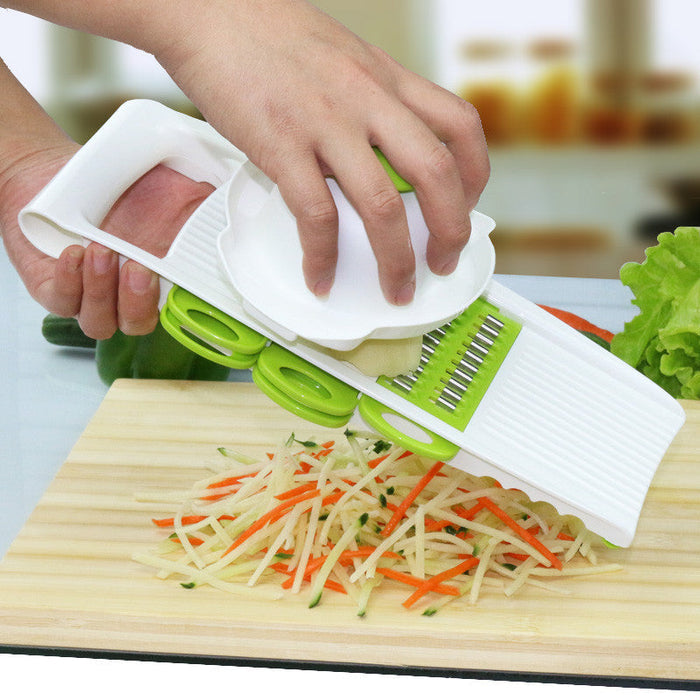 5-Blade Stainless Steel Vegetable Slicer for Efficient Chopping of Various Vegetables: white, bright green manual vegetable s
