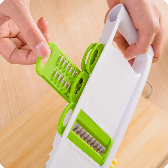 5-Blade Stainless Steel Vegetable Slicer for Efficient Chopping of Various Vegetables: white, bright green manual vegetable s
