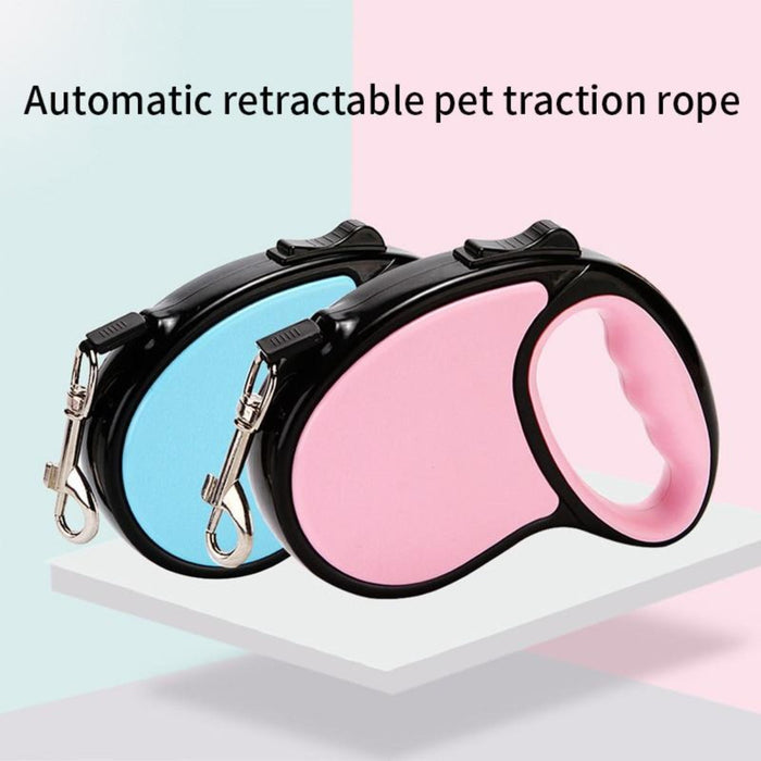 5-Meter Long Retractable Leash for Dogs made of Nylon: black, pink retractable pet leash, minimal product display style