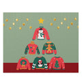 500-Piece Christmas Tree Ugly Sweater Puzzle: black, green Christmas sweaters, cartoon holiday illustration style
