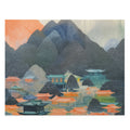 500-Piece Japanese Landscape Art Jigsaw Puzzle: Captivating Puzzle Featuring Japanese Scenery: dark blue-gray, teal mountain