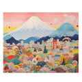 500-Piece Jigsaw Puzzle Featuring the Skyline of Mount Fuji: pink, blue stylized cityscape with mountains, colorful whimsical