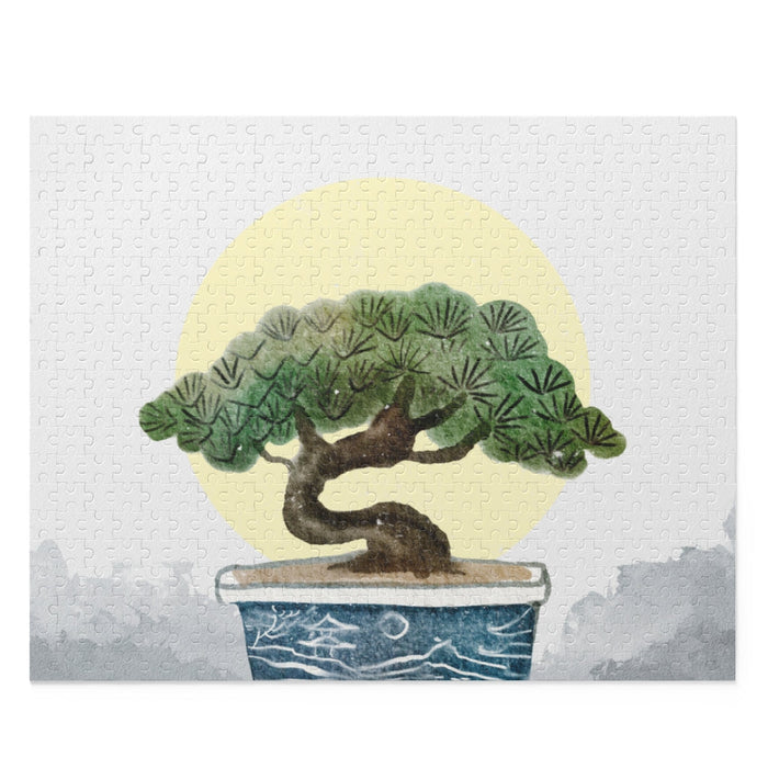 500-Piece Jigsaw Puzzle of a Bonsai Plant: white, pale yellow bonsai tree, illustrated, Japanese-inspired style