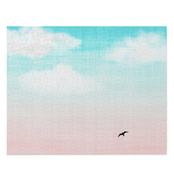 500-Piece Puzzle Featuring a Flying Bird in the Sky: black, turquoise pastel sky with a flying bird, minimal style