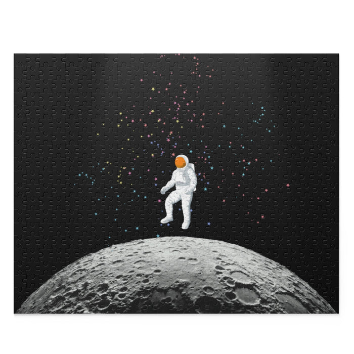 500-Piece Puzzle Featuring an Astronaut on the Lunar Surface: black, gray astronaut on the moon, space-themed realistic illus