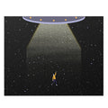 500-Piece Puzzle Featuring Extraterrestrial Kidnapping: black, dark gray UFO/space scene, cartoon sci-fi style