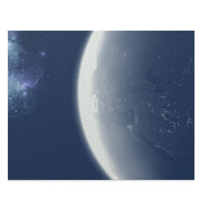 500-Piece Puzzle of the World's Terrain: dark blue, black space/planet, space-themed photographic imagery style