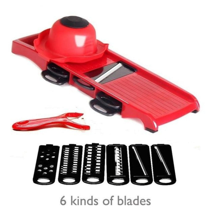 6-Blade Stainless Steel Vegetable Cutter for Effortless Slicing: red, black handheld vegetable slicer/mandoline set, function