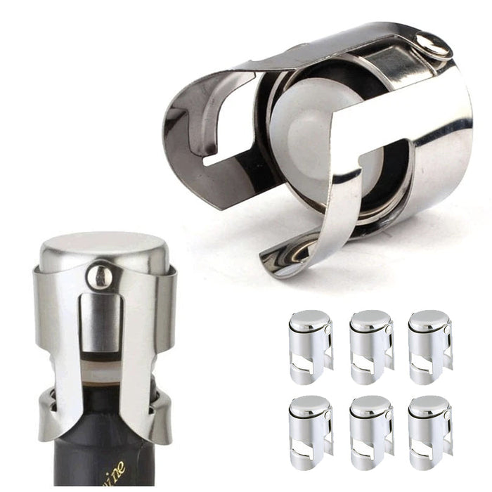 6-Pack Stainless Steel Wine Bottle Stoppers, Keep Your Wine Fresh and Flavorful for Longer: silver, black bottle stoppers, mi