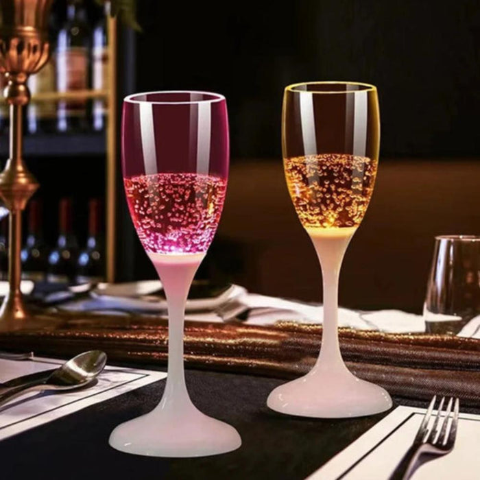 6-Piece Glassware Gift Set with 120ml Capacity and LED Sensor Technology: dark red, gold illuminated champagne bottle and ste