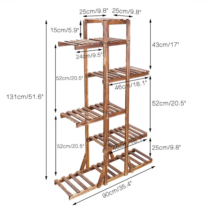 6 Tier Wooden Plant Stand for Indoor Home Decor: brown, green indoor houseplants, natural minimalist indoor decor style