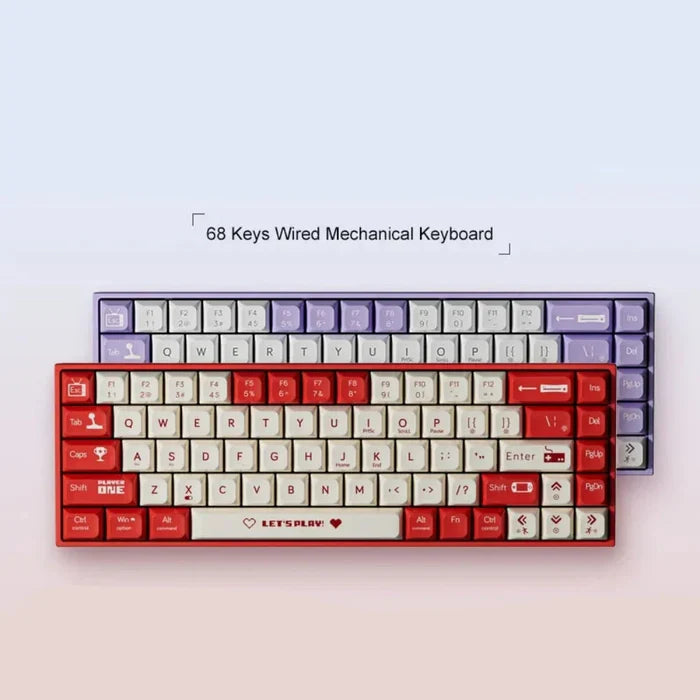 68-Keys Portable Bluetooth Mechanical Keyboard with Dragon Design: red, white wired mechanical keyboard, color-blocked retro
